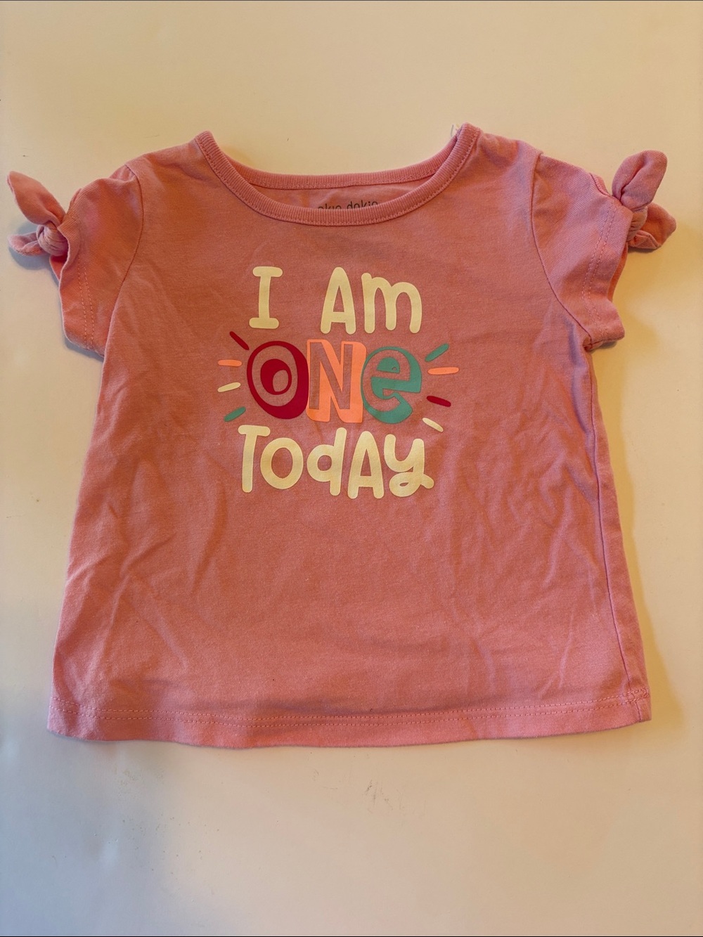 okie dokie Pink "I Am One Today" Short Sleeve Tee with Sleeve Knots
